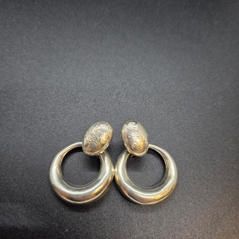 Large Vintage Sterling Silver 925 Hollow Loop Door Knocker Earrings